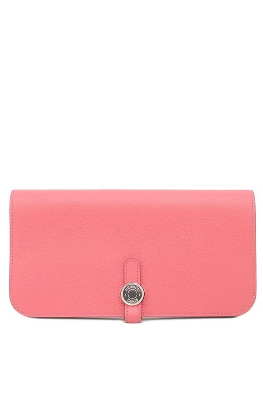 Hermes Wallet Dogon Long Evercolor Rose Azalea Silver Bifold